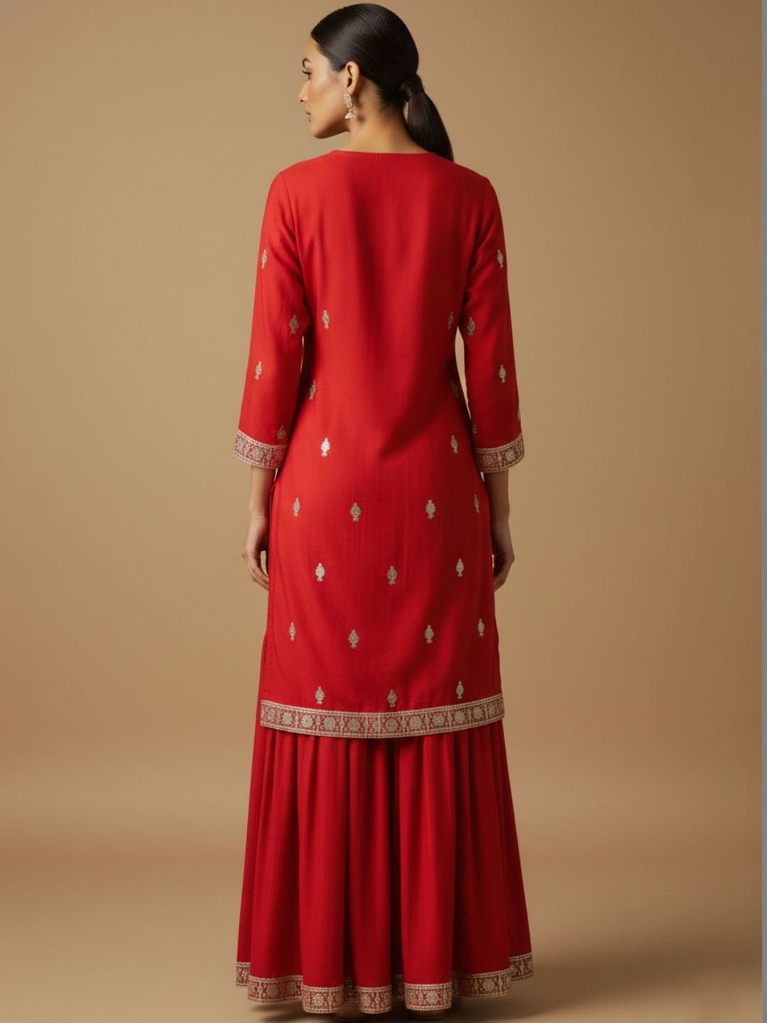 Indyancart VA Women Ethnic Motifs Embroidered Regular Kurta with Sharara & With Dupatta