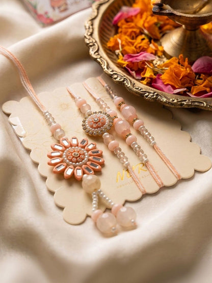 Anouk Set Of 4 Beaded Family Pack Thread Rakhi With Roli Chawal Chandan Mishri