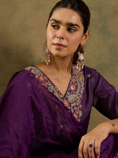 Indyancart IE Ethnic Motifs Embroidered Kurta With Trousers & Dupatta
