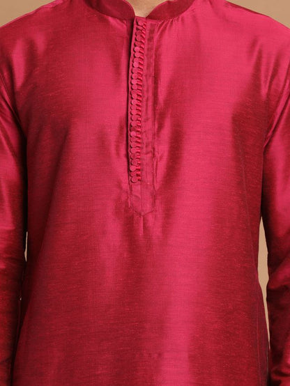 Men's Magenta Cotton Blend Straight Kurta Pyjama Set