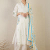 Dhiyona IE Floral Embroidered Thread Work Pure Cotton Kurta With Trouser & Dupatta