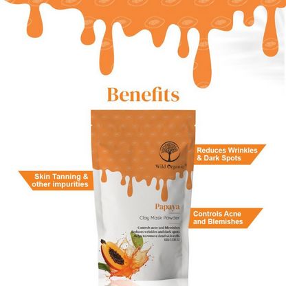 Wild Organic Papaya Clay Mask Powder in a jar, natural face mask with organic papaya and clay ingredients for skincare.