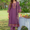 Dhiyona IE Women Floral Embroidered Regular Thread Work Liva Kurta with Trousers & With Dupatta