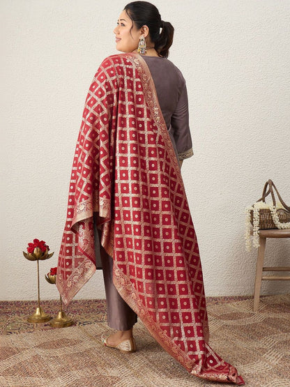 Indyancart Women's Ethnic Motifs Embroidered Regular Sequinned Kurta with Palazzos & With Dupatta