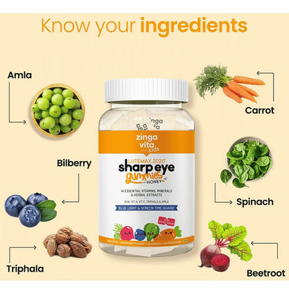 Zingavita Sharp Eye Gummies with Honey for Kids (2+ years) - Cranberry Flavor