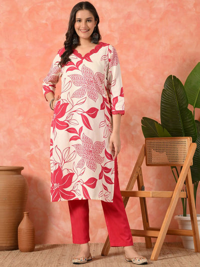 Indyancart SN Women's Floral Printed Cotton Kurta with Trousers
