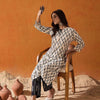 Dhiyona IE White Geometric Printed Tie Up Neck Liva Kurta with Trousers