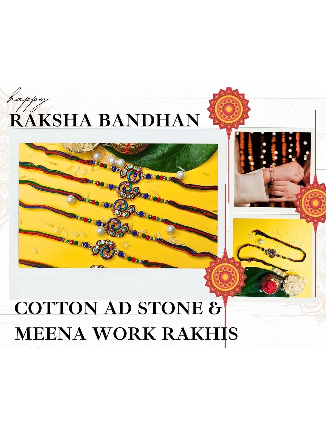 Anouk Set Of 6 Beaded Cotton Thread with AD Stones & Meenakari Designer Rakhi for Brother
