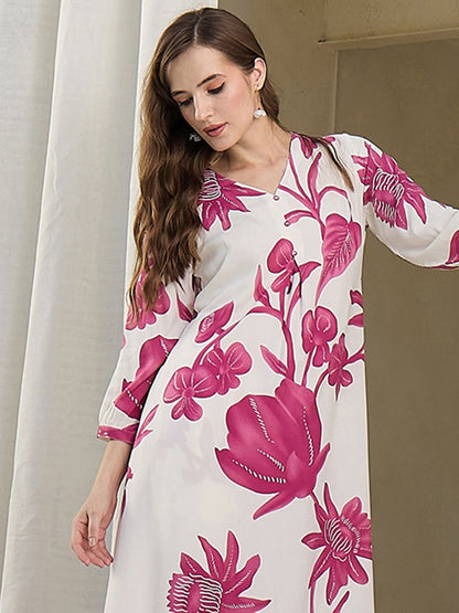 Women Floral Printed Regular A-Line Kurta with Trousers