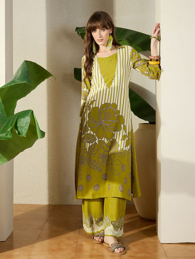 Indyancart IE Women Viscose Rayon Printed A-Line Kurta Set