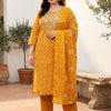 Indyancart Women's Ethnic Motifs Striped Regular Thread Work Pure Cotton Kurta with Trousers & With Dupatta