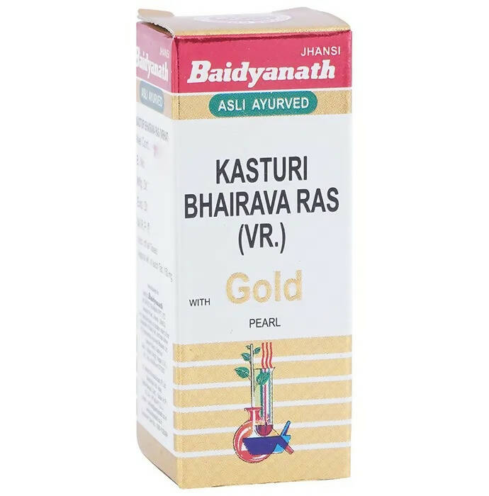 Baidyanath Jhansi Kasturi Bhairava Ras (Vr) With Gold Pearl Tablets - Indyancart