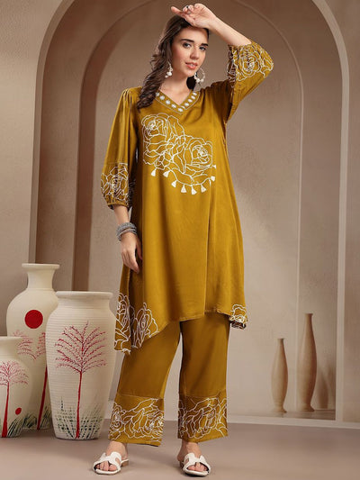 Indyancart SN Women's Floral Printed V-Neck A-Line Kurta With Palazzos
