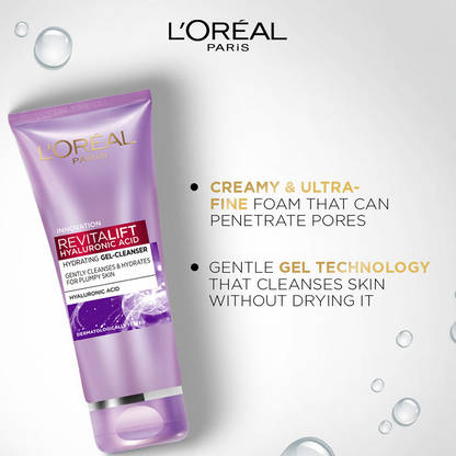 L'Oreal Paris Hydrated, plump, radiant skin kit with serums and essence bottles, showcasing skincare products in the set