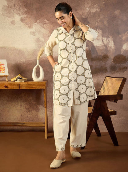 Dhiyona IE Printed Shirt Collar Tunic With Trouser