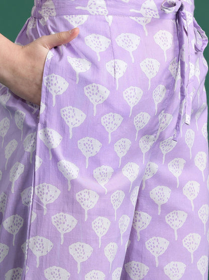 Indyancart IE Floral Printed Sequinned Pure Cotton Kurta With Trousers & Dupatta