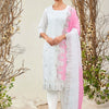 Indyancart IE White Ethnic Motifs Embroidered Zari Detailed Kurta With Trousers & Dupatta