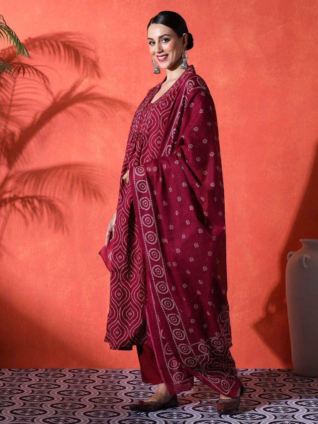 Indyancart SN Women's Floral Embroidered A-Line Pure Cotton Kurta & Trousers Kurta Set
