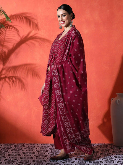 Indyancart SN Women's Floral Embroidered A-Line Pure Cotton Kurta & Trousers Kurta Set