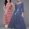 Dhiyona IE Pack Of 2 Floral Printed Notch Neck A-line Kurta