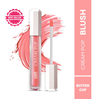 Love Earth Cream Pop Blush in Buttercup, a smooth, vibrant blush compact with a warm yellow shade and floral design on the lid.