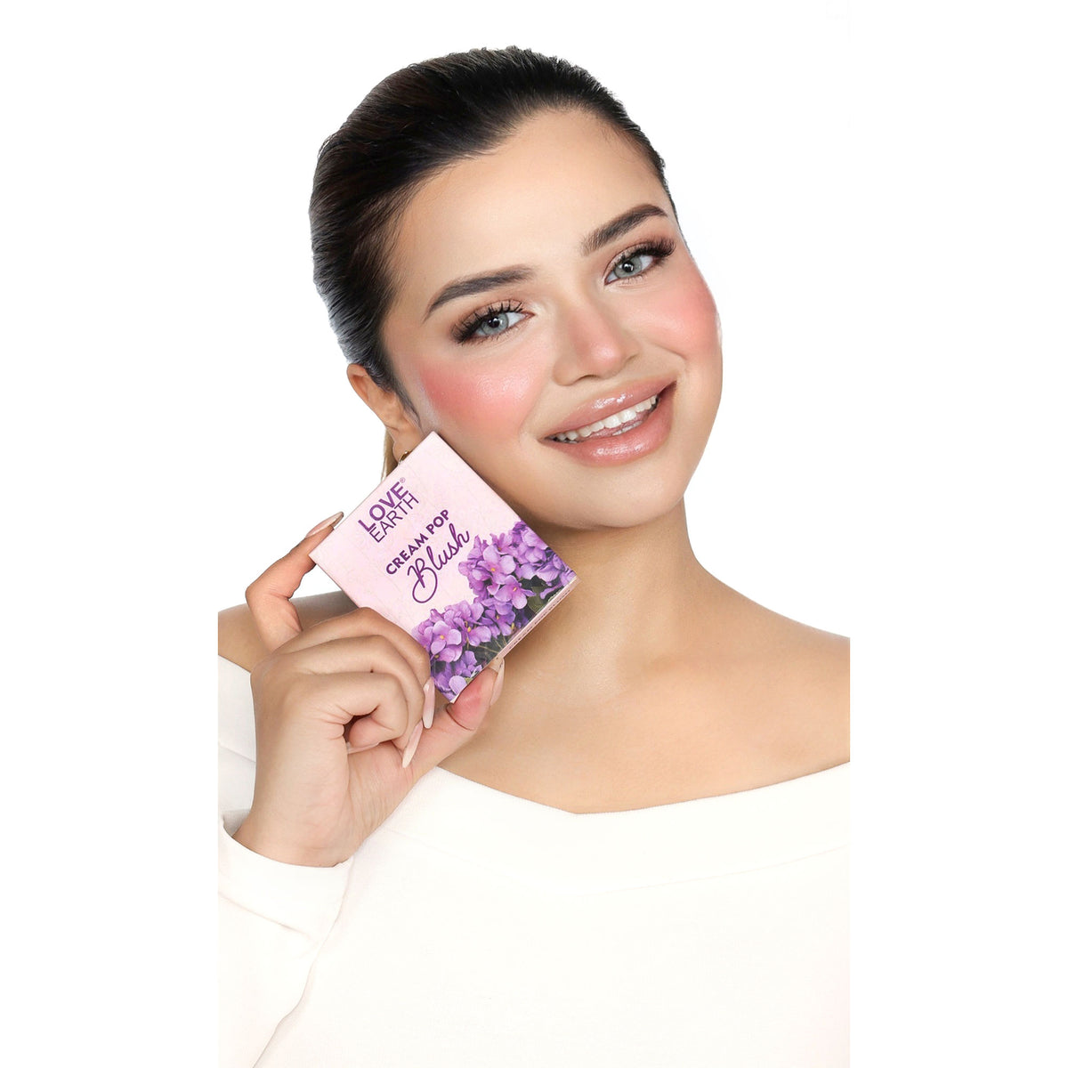Set of five Love Earth Cream Pop Blushes in various shades, compact containers with colorful blush and packaging.
