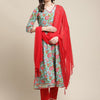 Dhiyona VA Women's Blue Floral Printed Gotta Patti Kurti with Trousers & With Dupatta