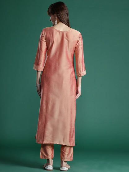 Indyancart IE Floral Embroidered Thread Work Kurta with Trousers