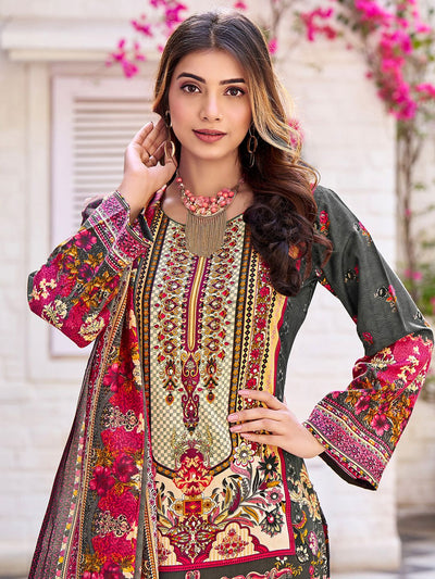 Indyancart VA Women's Printed Regular Beads and Stones Kurta with Trousers & With Dupatta