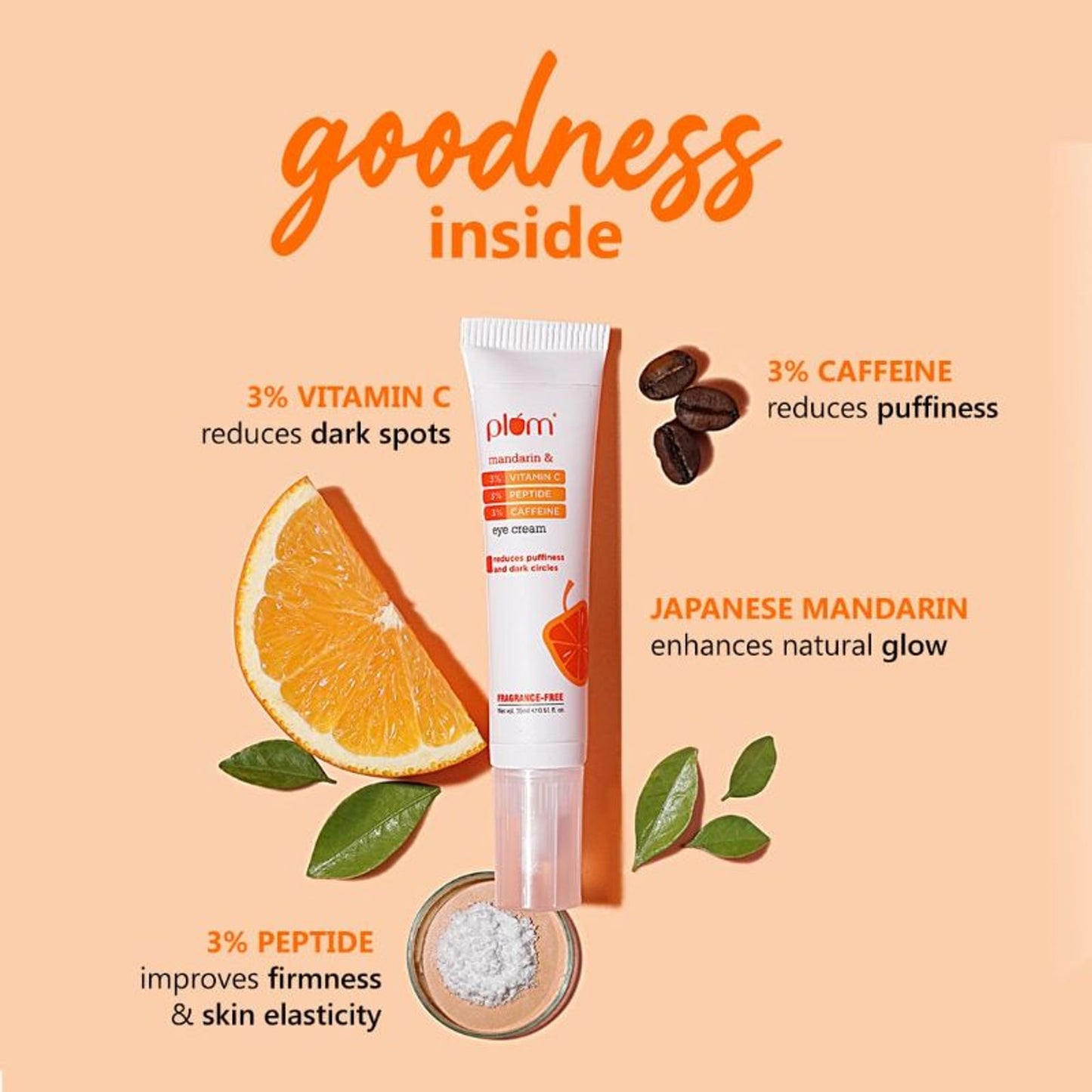 Plum 3% Vitamin C 3% Peptide & 3% Caffeine Under Eye Cream With Mandarin