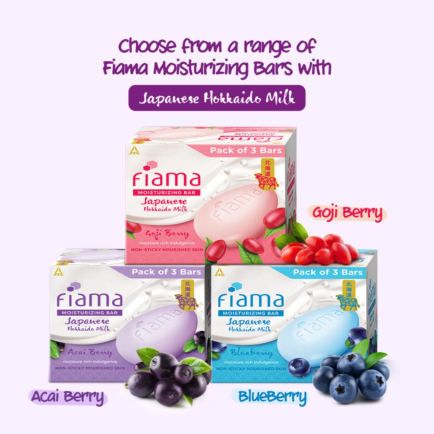 Fiama Skin Barrier Strengthening Moisturizing Soap Bar Japanese Hokkaido Milk, Acai Berry