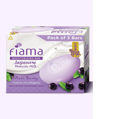 Fiama Skin Barrier Strengthening Moisturizing Soap Bar Japanese Hokkaido Milk, Acai Berry