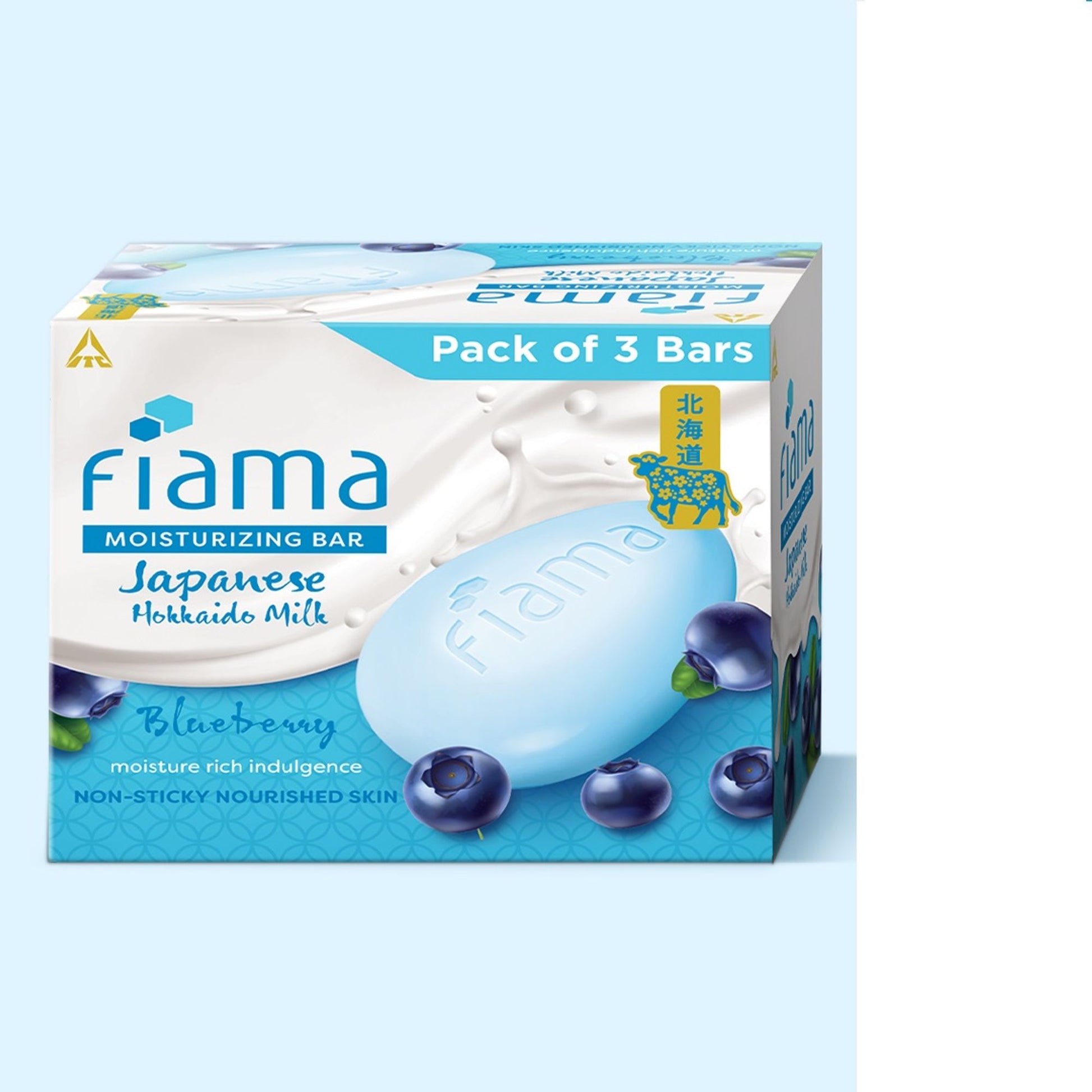Fiama Skin Barrier Strengthening Moisturizing Soap Bar Japanese Hokkaido Milk, Blueberry
