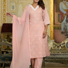 Dhiyona VA Women'sFloral Embroidered Chikankari Straight Kurta With Trousers & Dupatta
