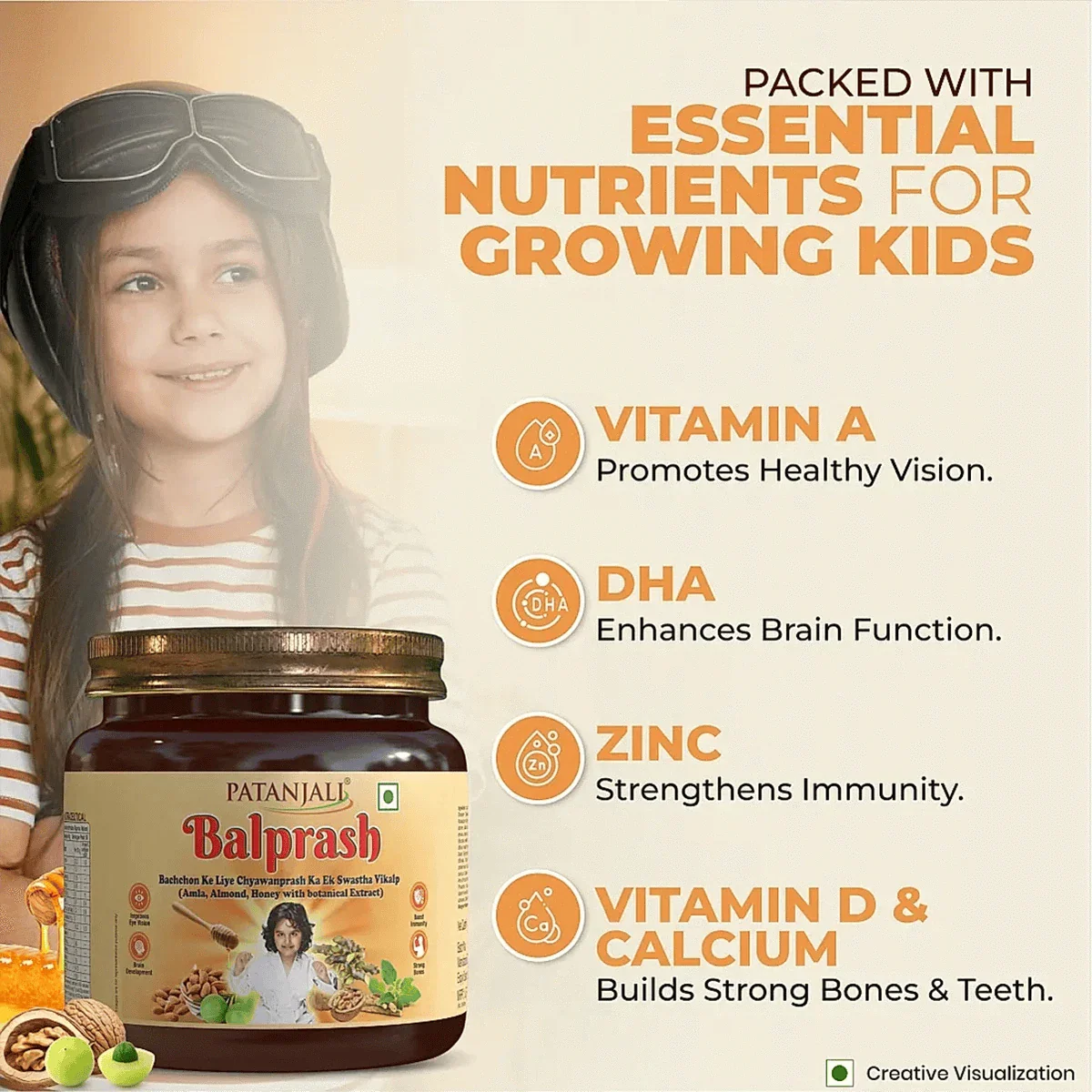 Patanjali Balprash Ayurvedic tonic in a glass bottle, with traditional herbal ingredients and colorful packaging.