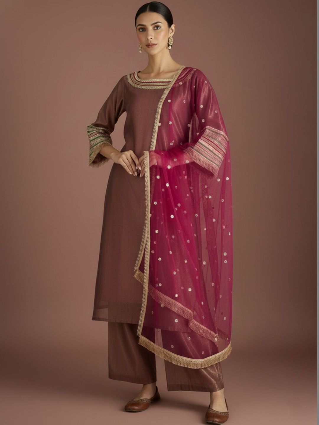 Indyancart VA Women Regular Thread Work Kurta with Palazzos & With Dupatta