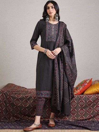 Women Ethnic Motifs Printed Regular Pure Cotton Kurta with Trousers & With Dupatta