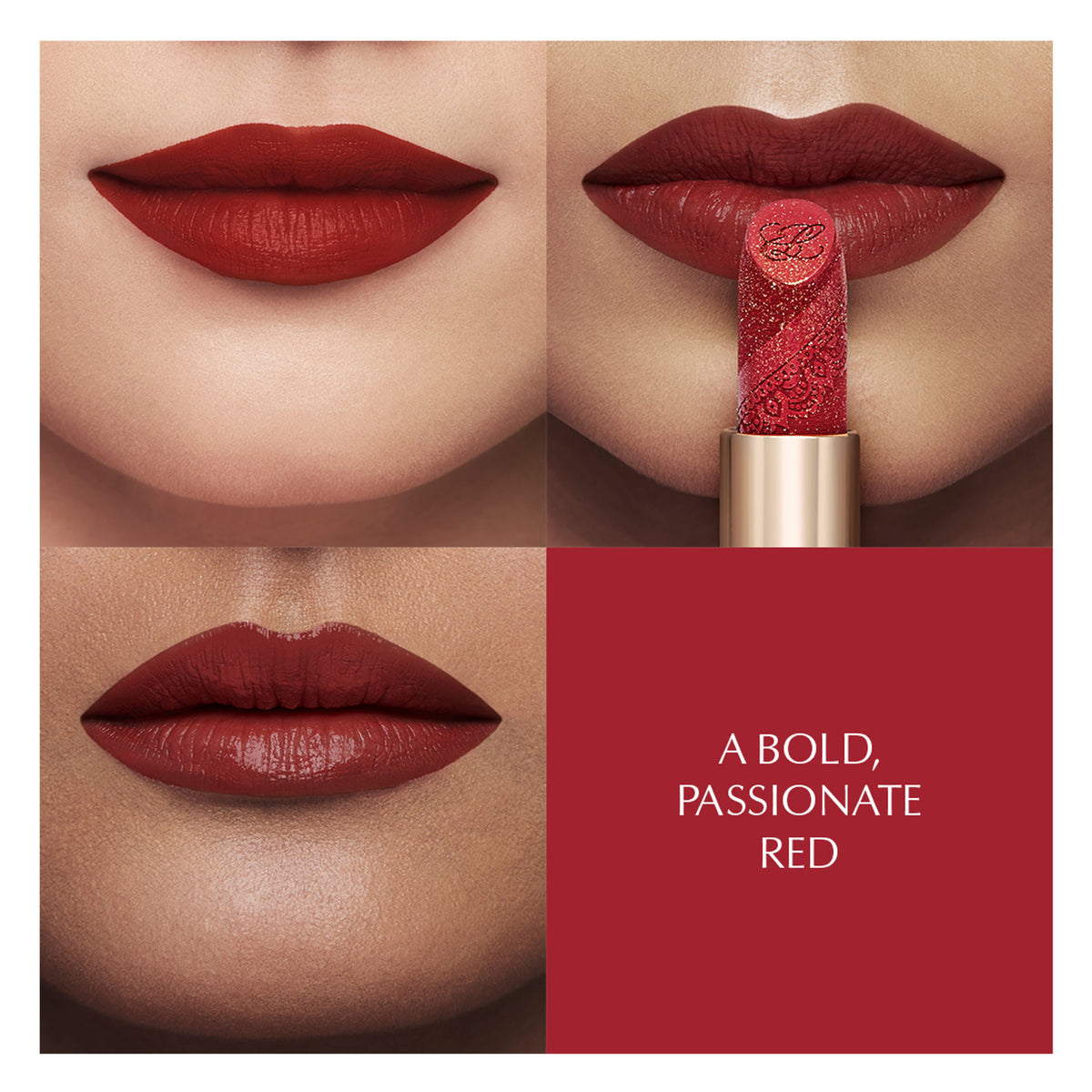 Estee Lauder The Wedding Party Scarlet Kiss lipstick in elegant packaging with a vibrant red shade.