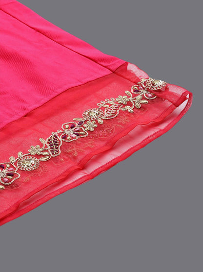 Indyancart IE Ethnic Motifs Yoke Design A-Line Sequined Kurta with Palazzos & Dupatta