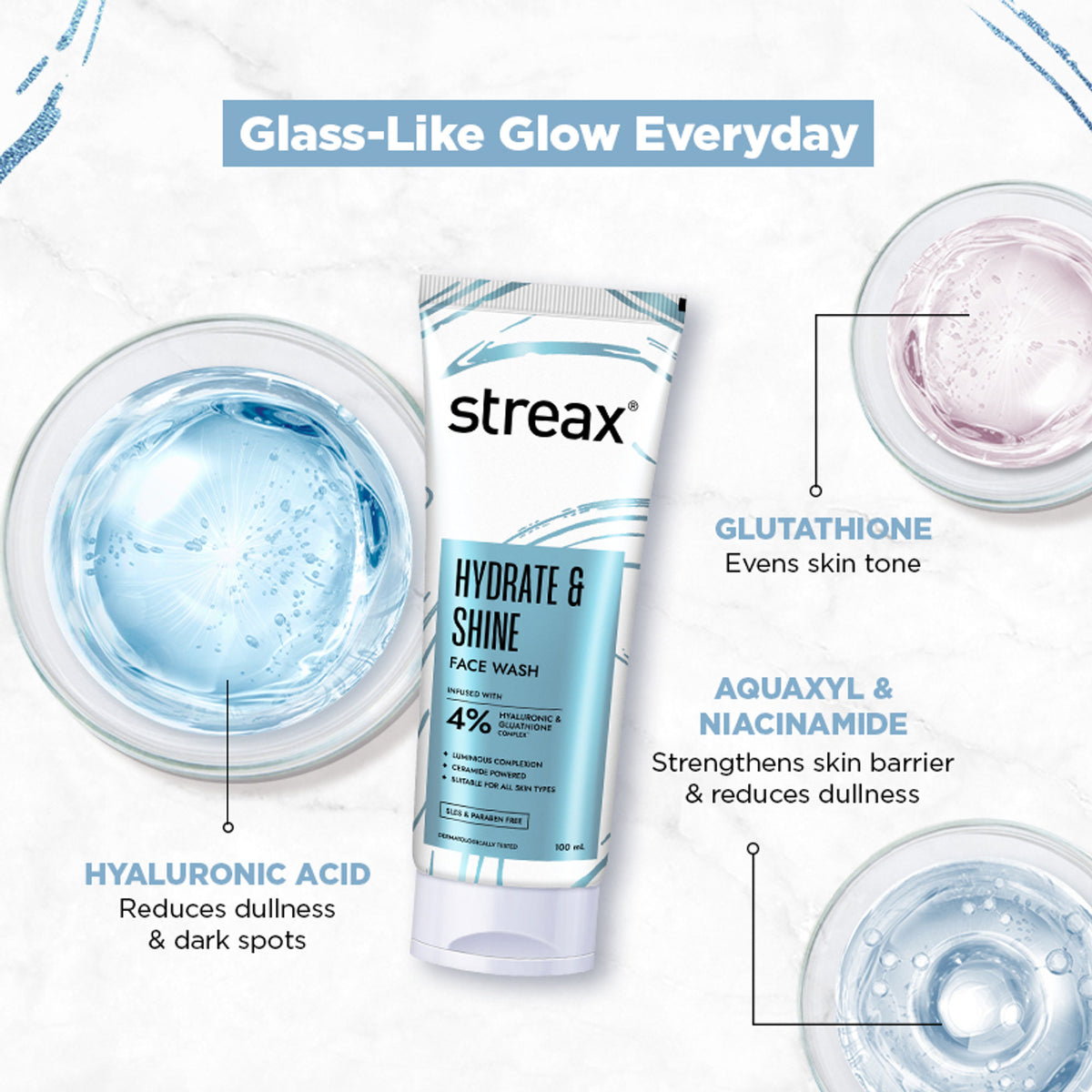 Streax Skin Hydrate & Shine Face Wash Cleanser For Brightening, 48 Hr Hydration