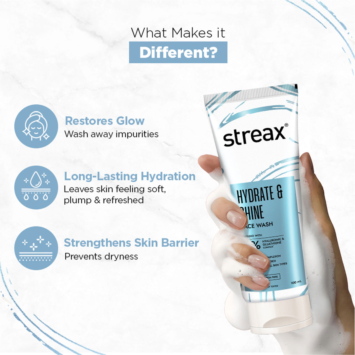 Streax Skin Hydrate & Shine Face Wash Cleanser For Brightening, 48 Hr Hydration