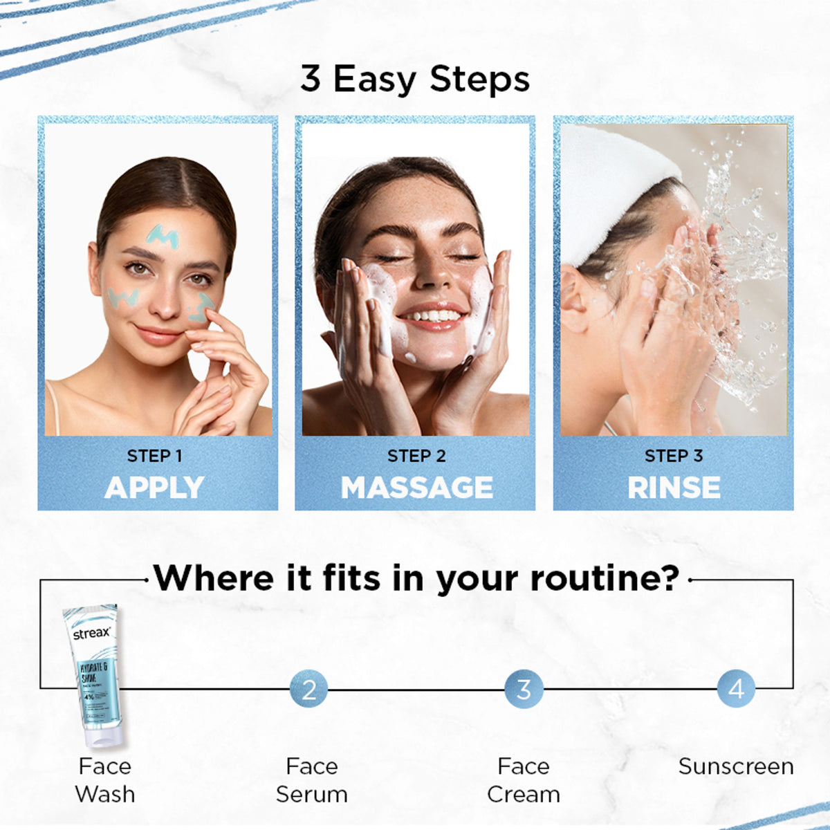 Streax Skin Hydrate & Shine Face Wash Cleanser For Brightening, 48 Hr Hydration