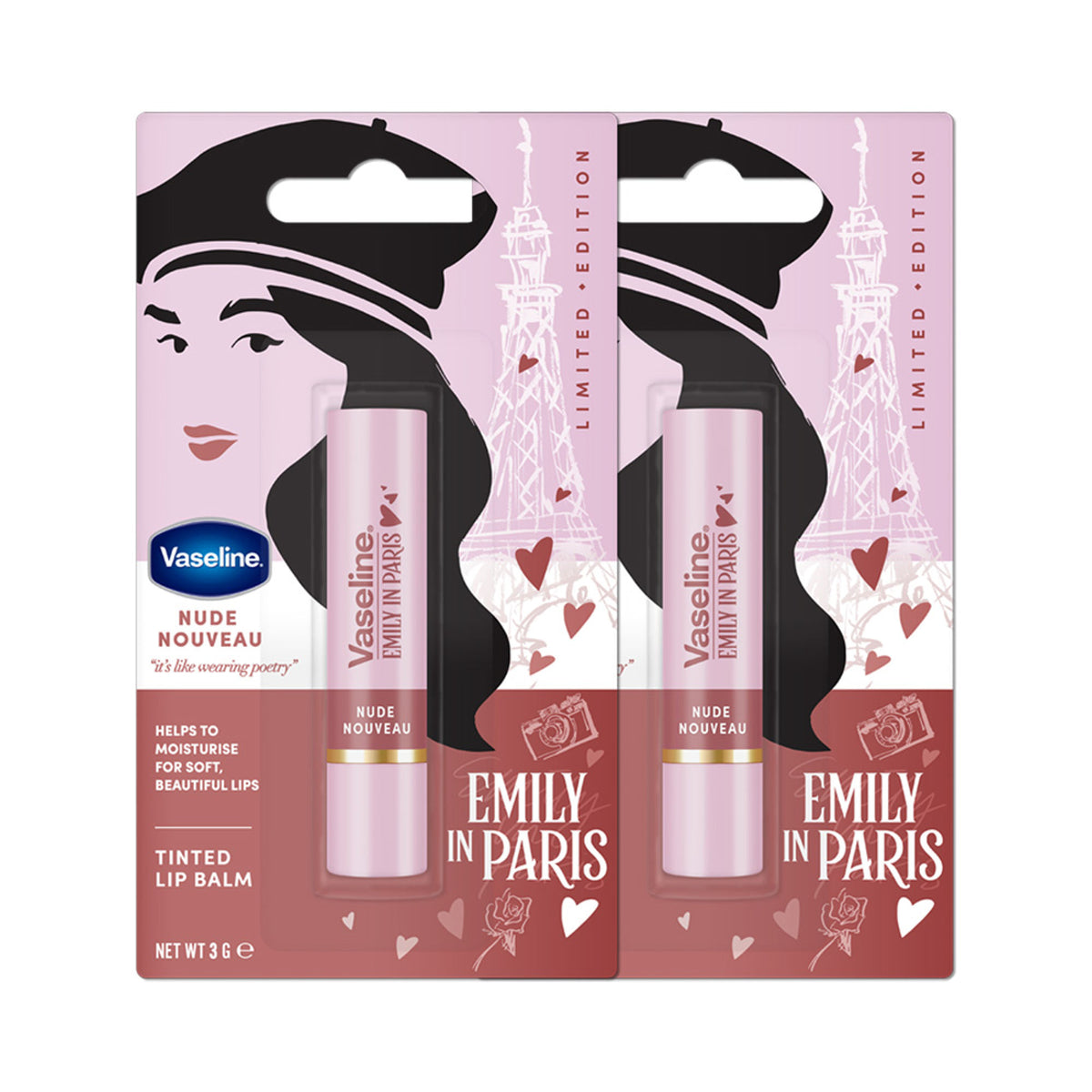 Vaseline Nude Nouveau Emily In Paris Limited Edition Nude Tinted Lip Balm Stick - Pack Of 2