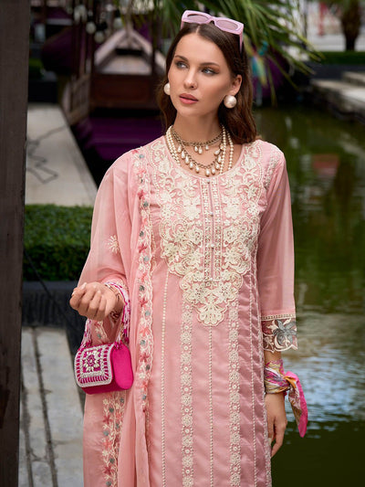 Dhiyona IE Floral Embroidered Sequinned Straight Kurta with Trouser & Dupatta