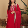 Indyancart VA Women'sMagenta Floral Embroidered Panelled Silk Georgette Kurta With Trouser With Dupatta