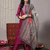 Indyancart VA Women'sMagenta Ethnic Motifs Yoke Design Thread Work Kurta Wth Trousers & With Dupatta