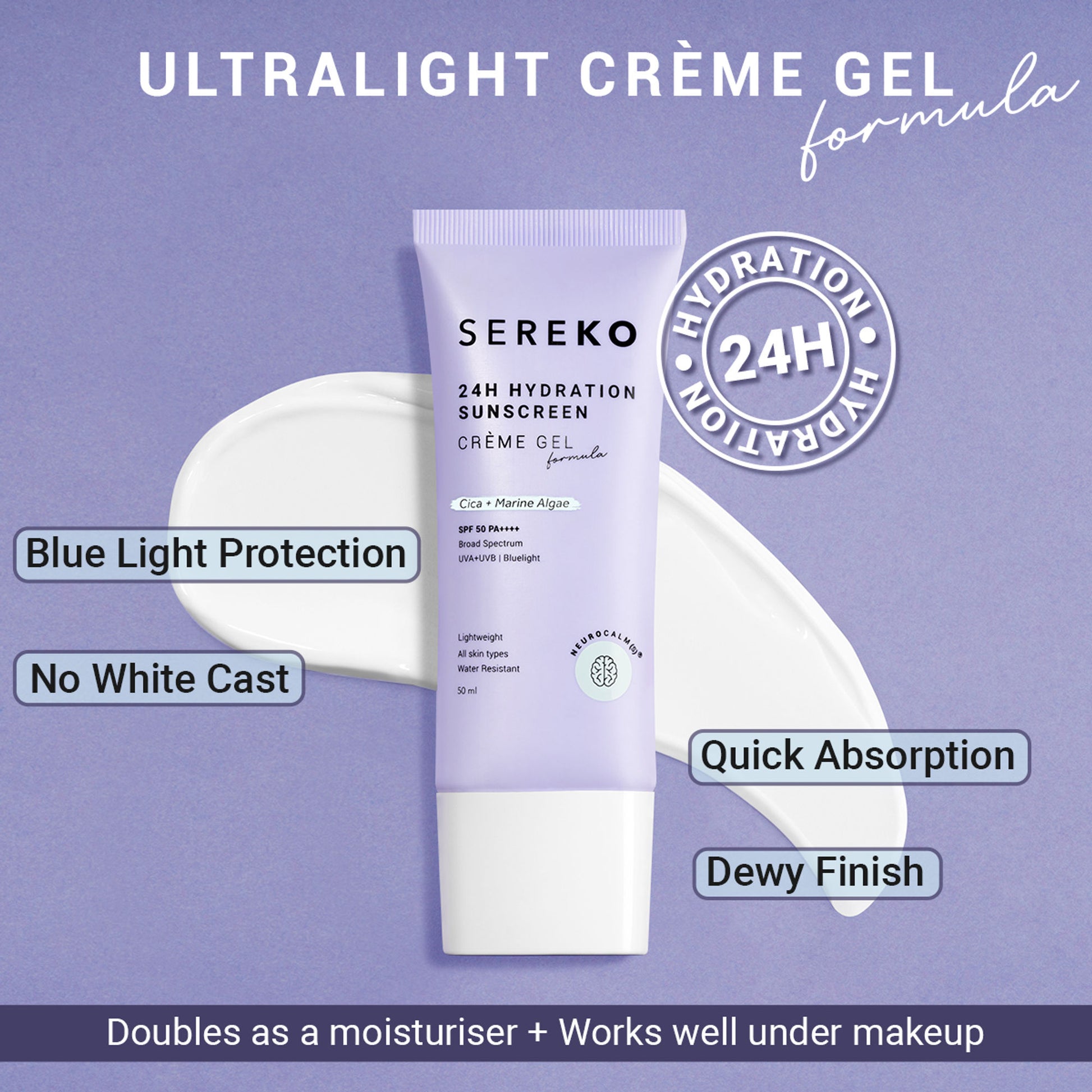 Sereko Spf 50 Pa++++ Face Sunscreen Lightweight, No White Cast, Water Resistant With Cica