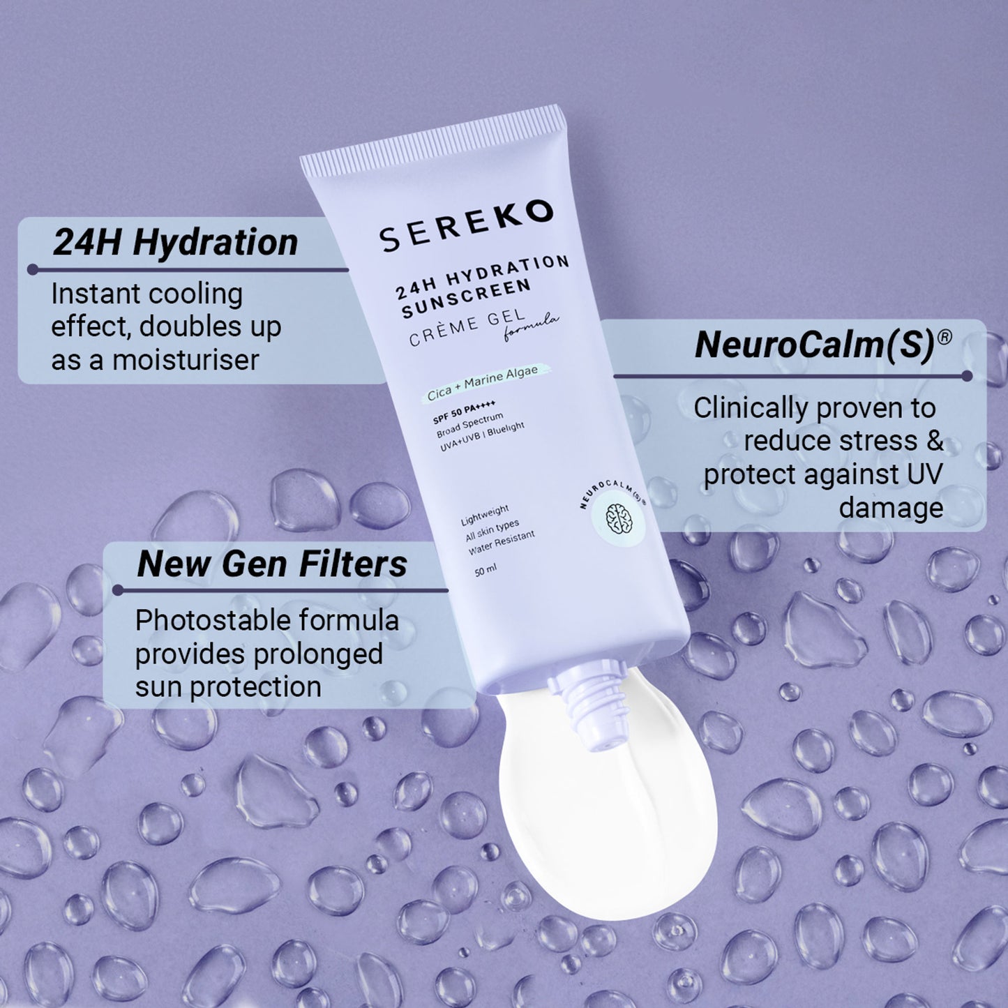 Sereko Spf 50 Pa++++ Face Sunscreen Lightweight, No White Cast, Water Resistant With Cica