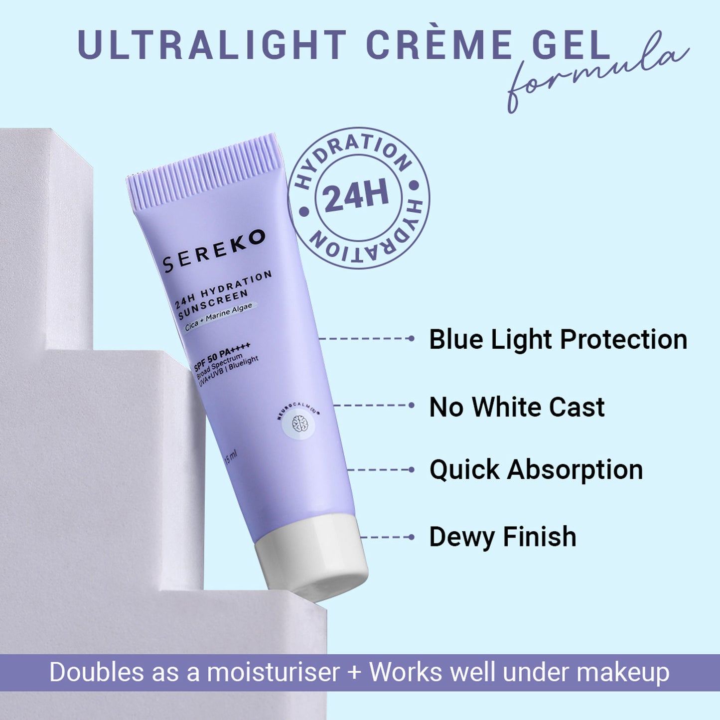 Sereko Spf 50 Pa++++ Face Sunscreen Lightweight, No White Cast, Water Resistant With Cica