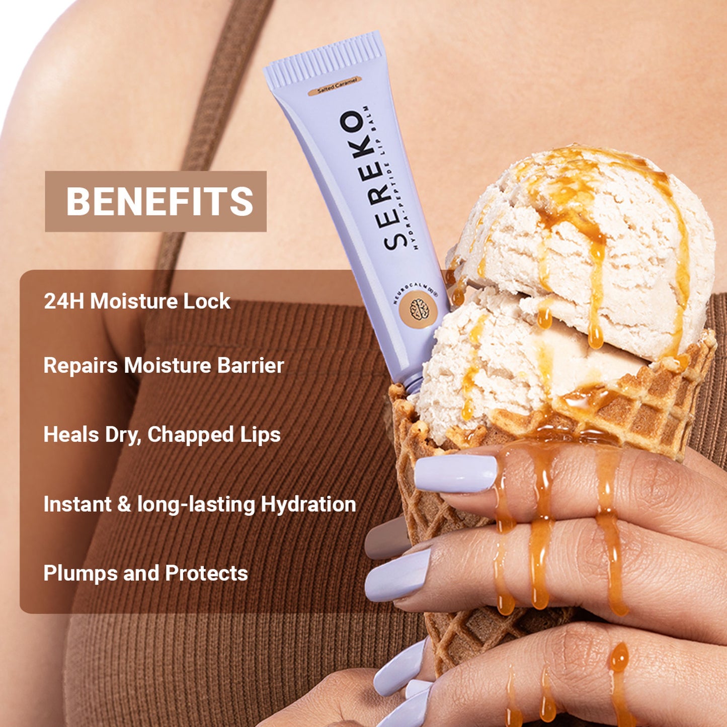 Sereko Hydra - Peptide Lip Balm, Clear, Enriched With Ceramides Barrier Repair Salted Caramel - Salted Caramel